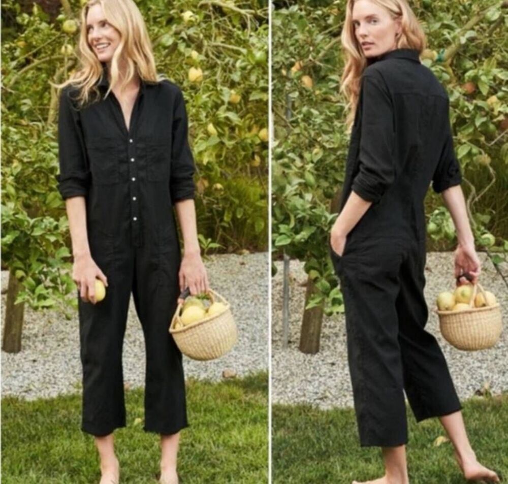 Frank and Eileen Northern Ireland black jumpsuit cotton& flax Blend Sz L